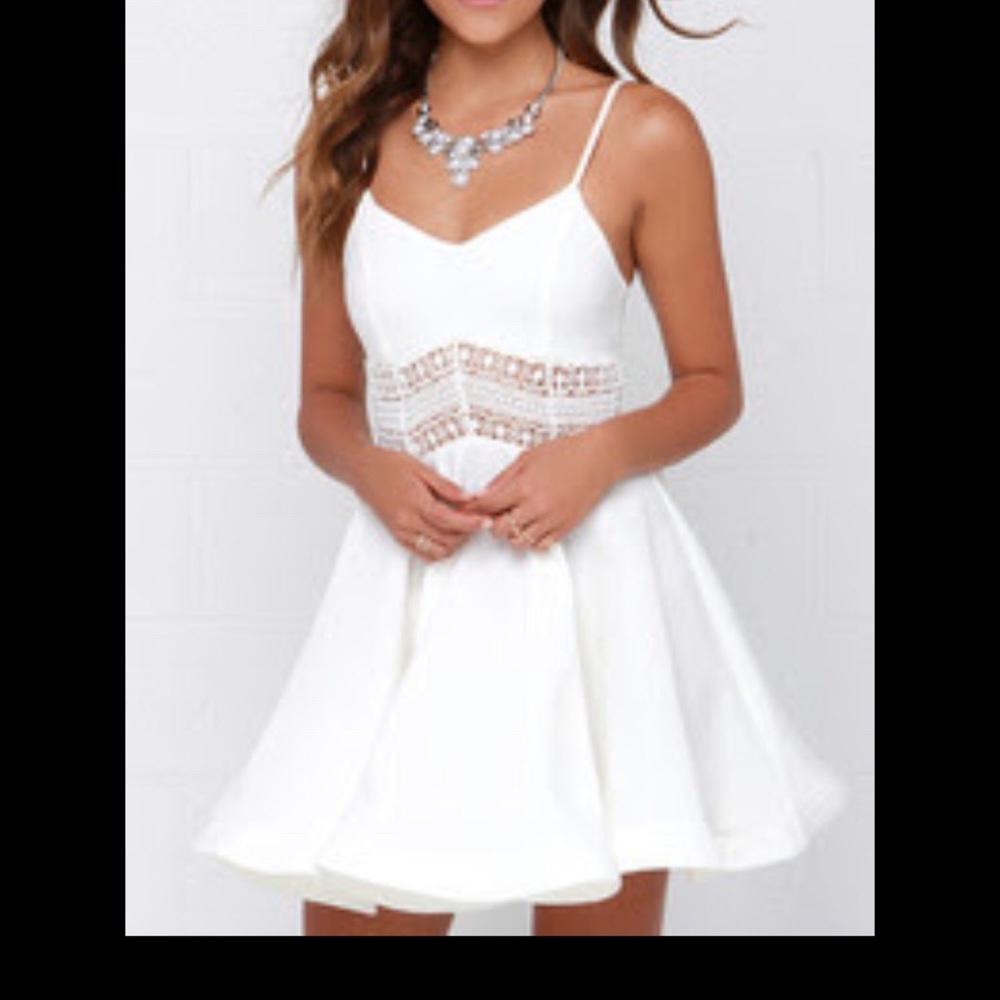 White skater dress with crochet waist